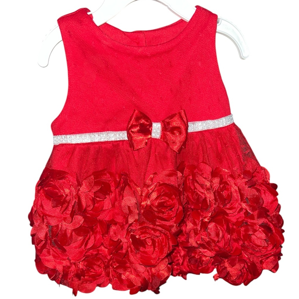 Nannette Baby Red Rosette Tulle Formal Holiday Party Dress